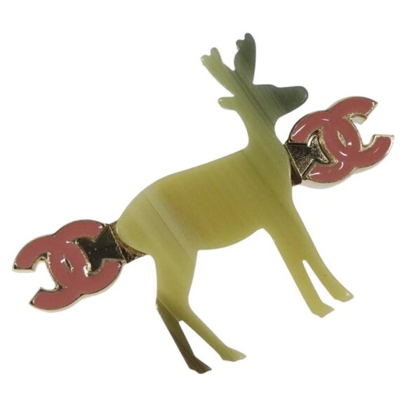 CHANEL Reindeer Brooch metal Pink CC Auth bs23587 - Picture 1 of 6